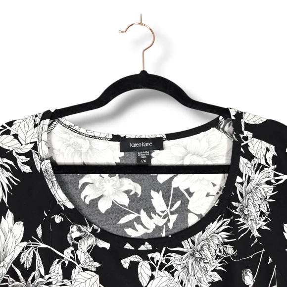 Karen Kane Size 2X Black White  Floral Top Wrinkle Free Tunic - Picture 3 of 16